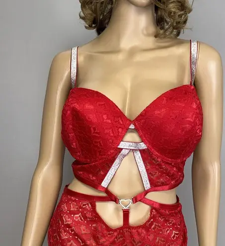 New Body Rage Size 3X Plus Red Charm Bodysuit Underwire Lined Cups Sheer Lace