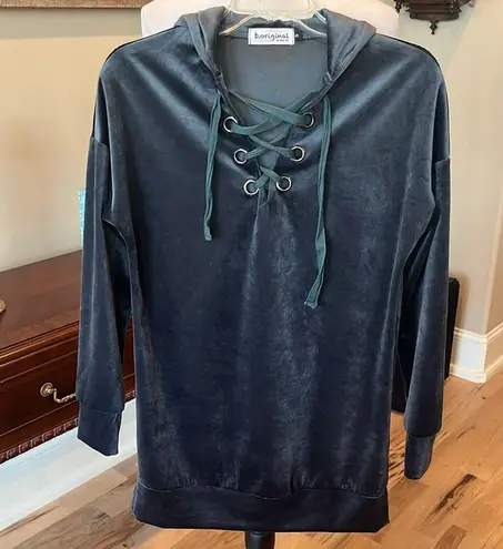 Oversized Velour Tunic Top Charcoal Gray Womens Small Hoodie Pullover