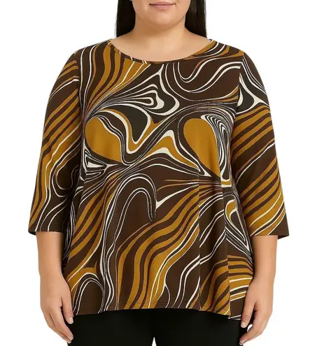 Sara Morgan 1990s Vintage Brown & White Retro Swirly Casual Top XL Phoebe Buffay