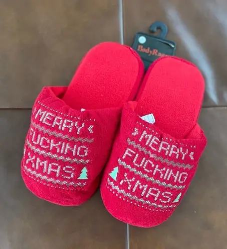 NEW Spencer’s Slippers Scuffs Merry F*cking Christmas L 9 10 Red Size 9.5