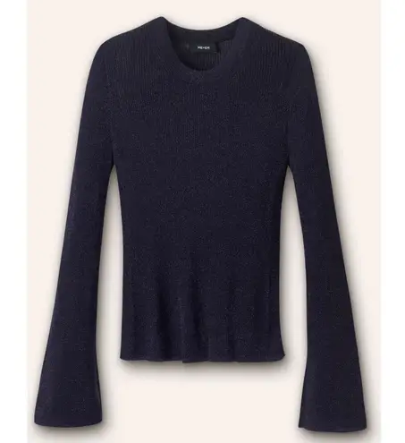 ME+EM Women's L Metallic Sparkle Navy Blue Long Sleeve Ribbed Knit Top Sweater Size L