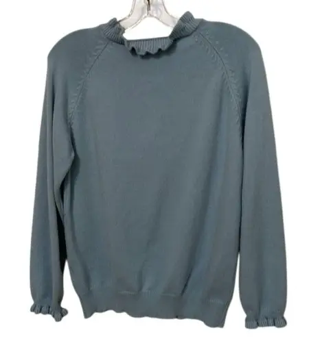 BTFBM Blue Knit Sweater Womens Size Large Ruffles Long Sleeves