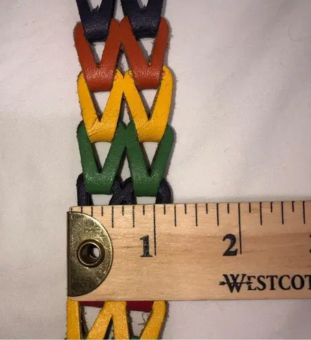 Woven Leather Chain Multicolor Belt Size M/L Guatemala Purple Green Unisex