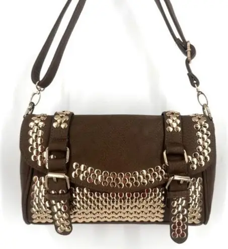 NWT MMS Design Studio Brown & Gold Studded vegan leather Crossbody shoulder Bag