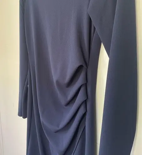 Pretty Little Thing  Navy Blue Asymmetrical Neckline Long Sleeve Dress ~ Size 12