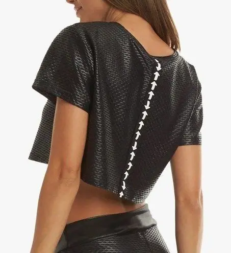 Koral NWT Womens Terrain Black Shiny Netz Boxy Crop Top Activewear Gym sz S