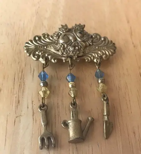 Gardener Pin Brooch Handmade VTG Gardening Tools