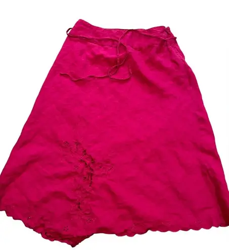 Monsoon pink linen floral eyelet midi skirt