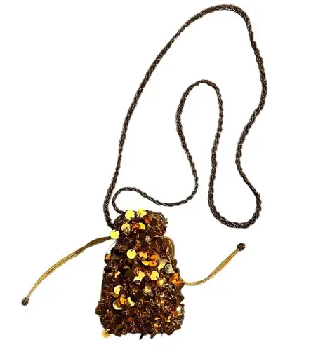 Vintage 80’s Sequin & Beaded Embellished Mini Drawstring Bag Copper & Brown