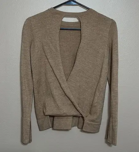 BCBGMAXAZRIA Womens  tan open back 100% merino wool sweater fall warm winter