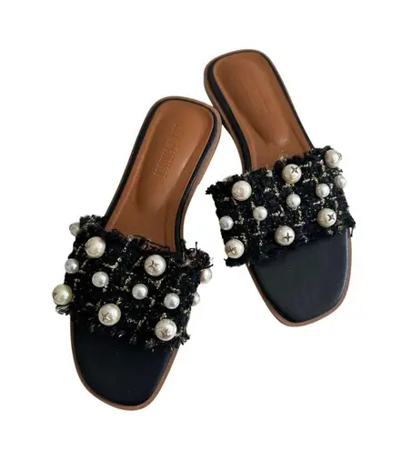 FRENCH COMFORT Black Pearl Boucle Slide Sandals Sz 38 / US 8 NEW NWOT