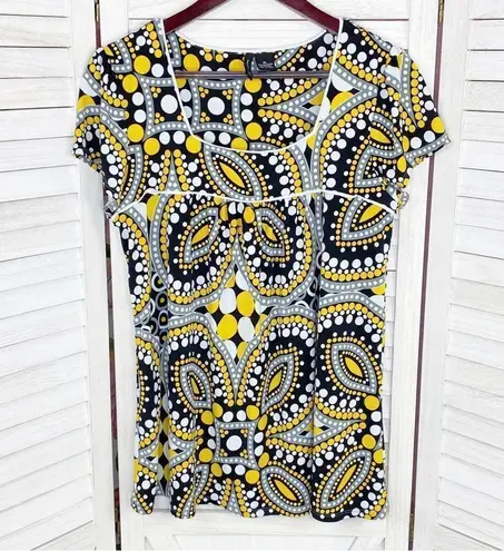 New Directions Mandala Print Shirt Yellow Black Gray XL Yellow