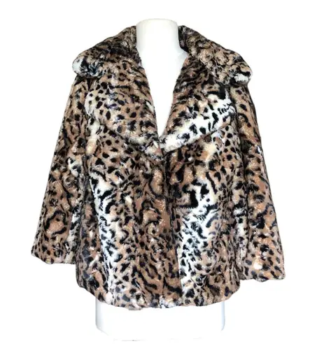 Vintage Chaus Faux Fur Leopard Print Snap Closure Winter Coat Women's Sz Medium