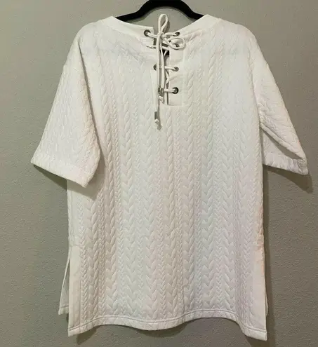 Lysse New York White Short Sleeve Round Neck Lace Up Back Tunic Top Size XS