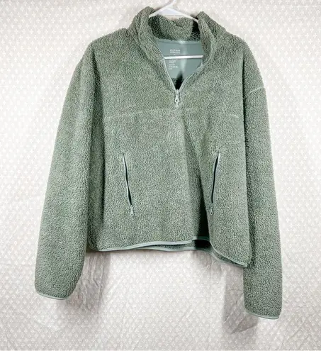 Girlfriend Collective Green Fleece Quarter Zip Pullover