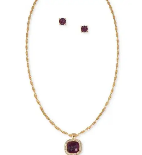 Charter Club  Pave & Purple Stone Necklace & Stud Earrings Set in Gold-Tone NWT