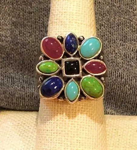 Sterling Silver BARSE Southwestern Multi-Gemstone Ring Sz 8