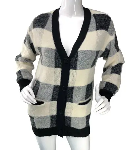 Cyrus  Knits Womens Size S Cardigan Sweater Oversized Gingham Black White