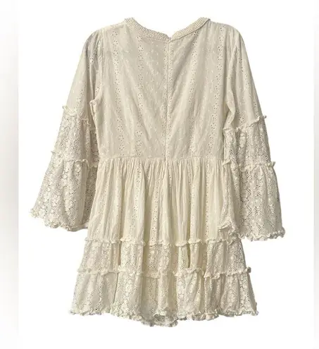 Alexis White Norwa V-Neck Tiered Eyelet Lace Mini Dress