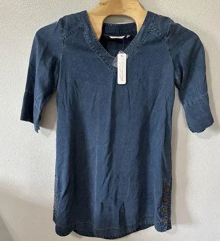 Soft Surroundings NEW Size Medium Positano Getaway Dress Denim Blue Side Buttons