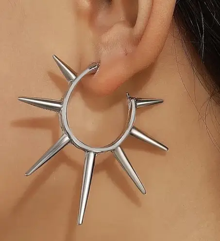 Gothic Exaggerated Spike stud punk earrings , emo goth rock grunge look Silver