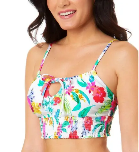 Salt & Cove Floral Print Smocked Bikini Top White Pink Multicolor Size M Size M