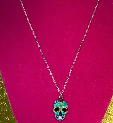 Boutique Sunflower Sugar Skull Necklace Sterling Silver 925 Kawaii Gothic Emo Halloween