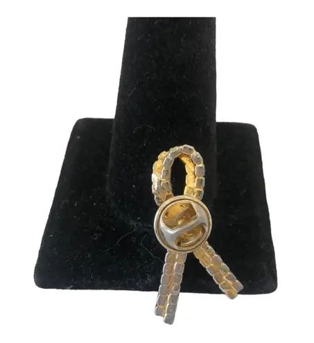 Rhinestone Goldtone Patriotic Ribbon Brooch Red White Blue Ribbon Pin USA