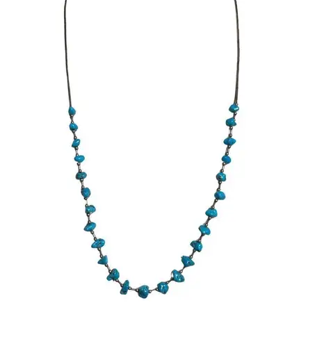 Authentic Southwestern Raw Turquoise Nuggets Liquid Sterling Silver Necklace Blue