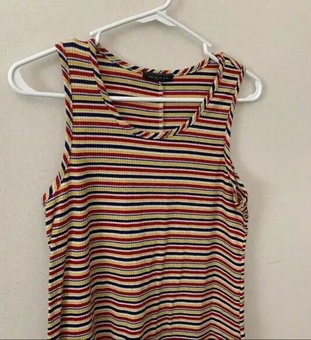 Can’t Miss Rainbow Stripe Ribbed Tank Dress Womens Size Medium