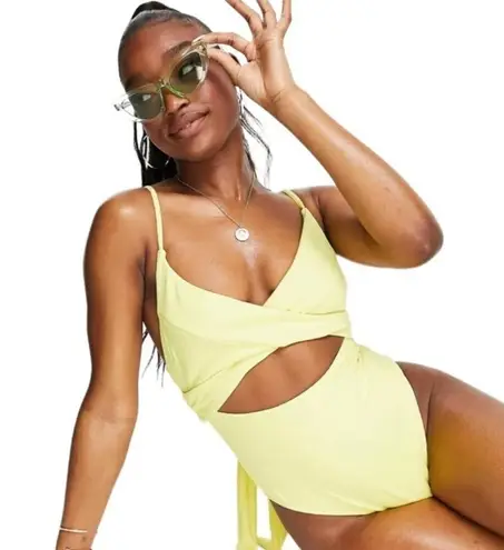 River Island wrap front swimsuit in pale yellow Size M NWT