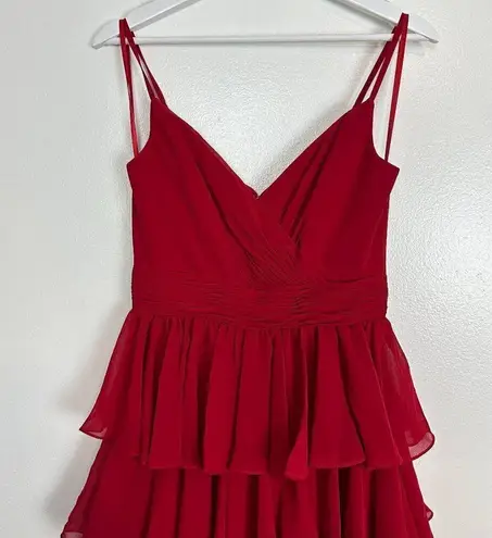 Mac Duggal Tiered Ruffle Empire Waist Chiffon Gown in Red Size US 4