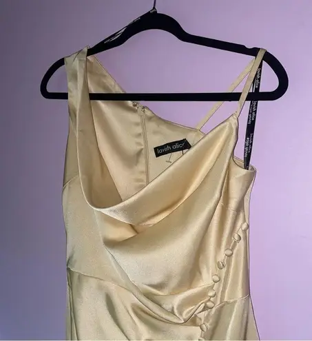 Lavish Lice NEW Lavish Alice 4 Midi Cocktail Dress Cream Ruched Cowl Neckline