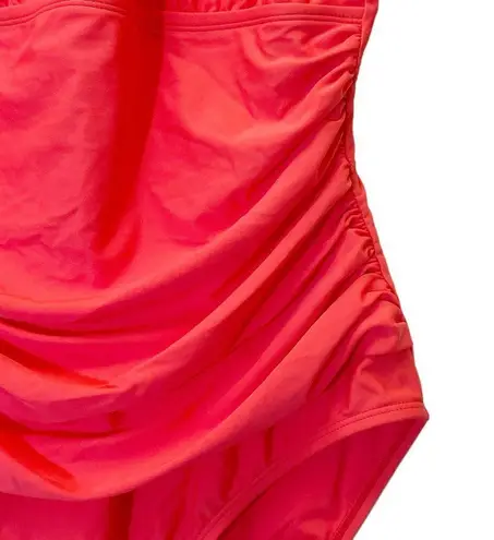 Ellen Tracy Ruched High Neck Ruffle Keyhole One-Piece Swimsuit Siren Red Size 14