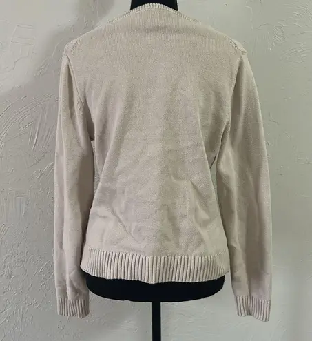 Adrienne Vittadini Cream and Gold Ribbed Cardigan Sweater