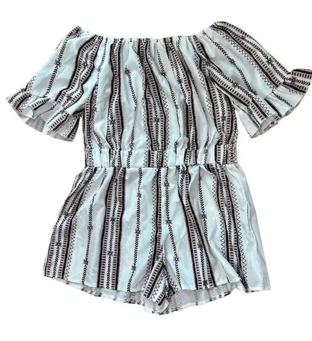 Yoins NWT White Brown Print Off The Shoulder Romper size X Large