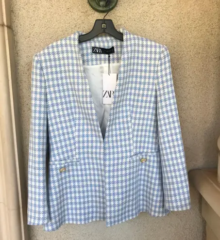 ZARA houndstooth lapelless blazer