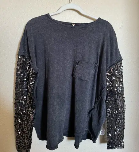 Free People  Celine Tee Shirt‎ Twofer Sz XS in Black Sequin Oversized - Image 1
