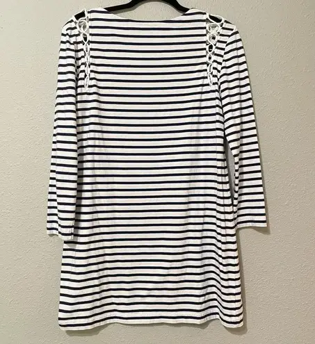 ALC Frank ALC White & Black Striped Mini Dress Shoulder Cut Out Details Womens M Tunic