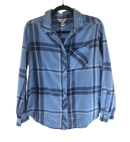 Arizona Jeans Arizona Jean Co Womens Flannel Shirt Button Down Pocket Plaid Blue XS