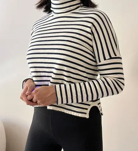 Madewell  Striped White & Navy Blue Cropped Turtleneck Sweater Size XS