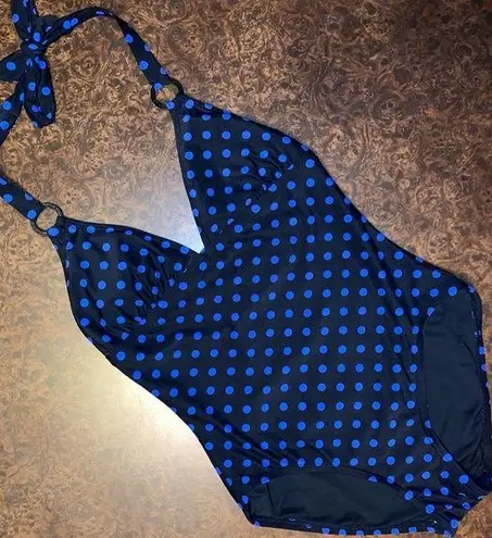 DKNY  black & blue polka dot swim - size 8