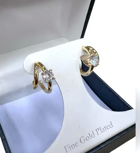 Exquisite Diamond Zircon 1β Gold Plated Hoops, 1.5