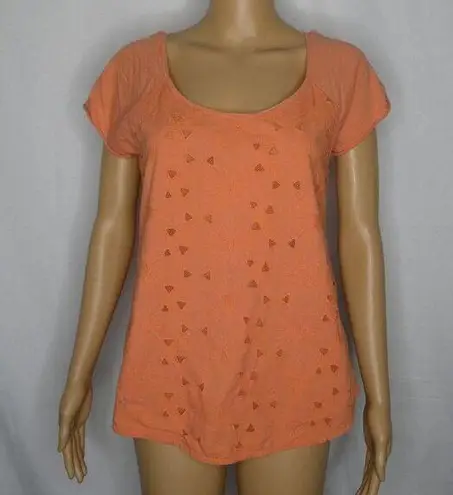 Lucky Brand  Lily Cut Out Scoop Neck Tee Eyelet Sm Orange Sherbet Tangerine