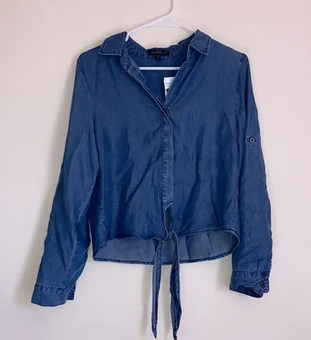Velvet Heart NWT Womens size XS Zuria blue Chambray top button tie front shirt