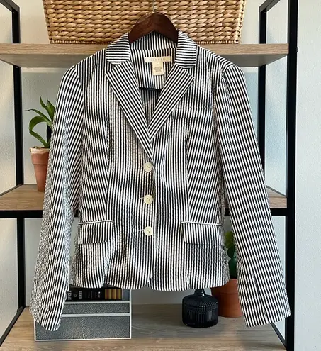 Sandro Seersucker Navy White Cotton Blazer, S