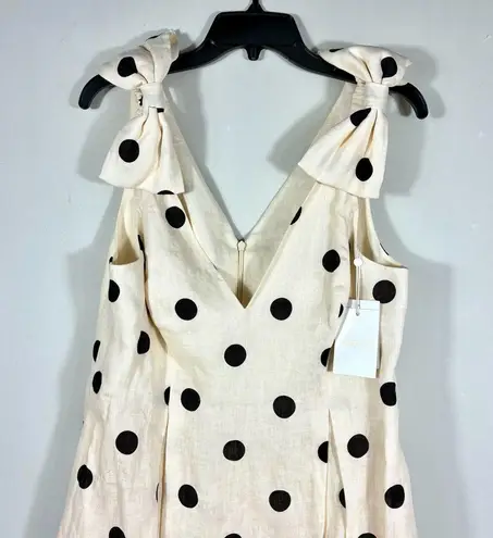Zimmermann Crush Polka Dot Linen Midi Dress Cream Black US 12 AU 4 NWT