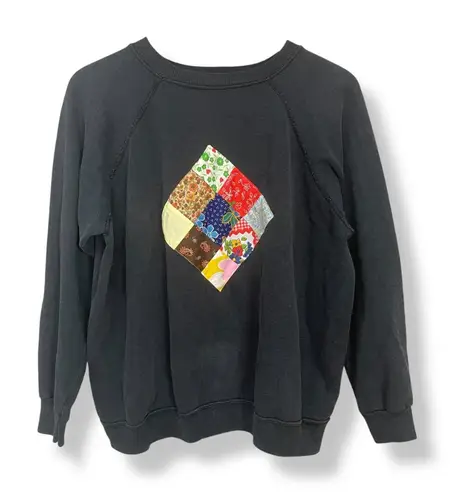 Vintage Patchwork Sweatshirt Black Size Large Quilt Patch One