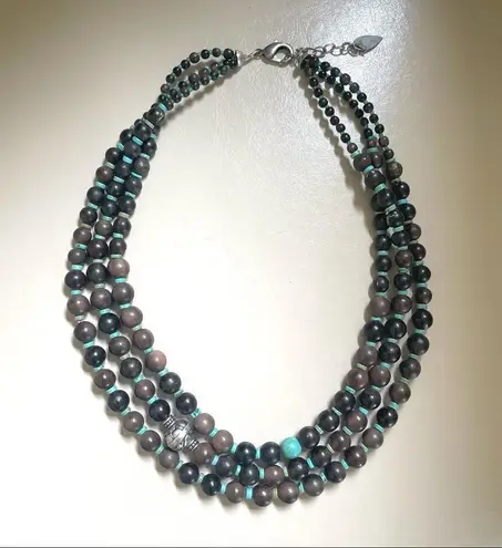 Coldwater Creek triple strand wood bead and turquoise necklace