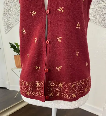 Ali Miles Nostalgia Vintage Fall Embroidered Cotton Burgundy Red Button Vest M Size M